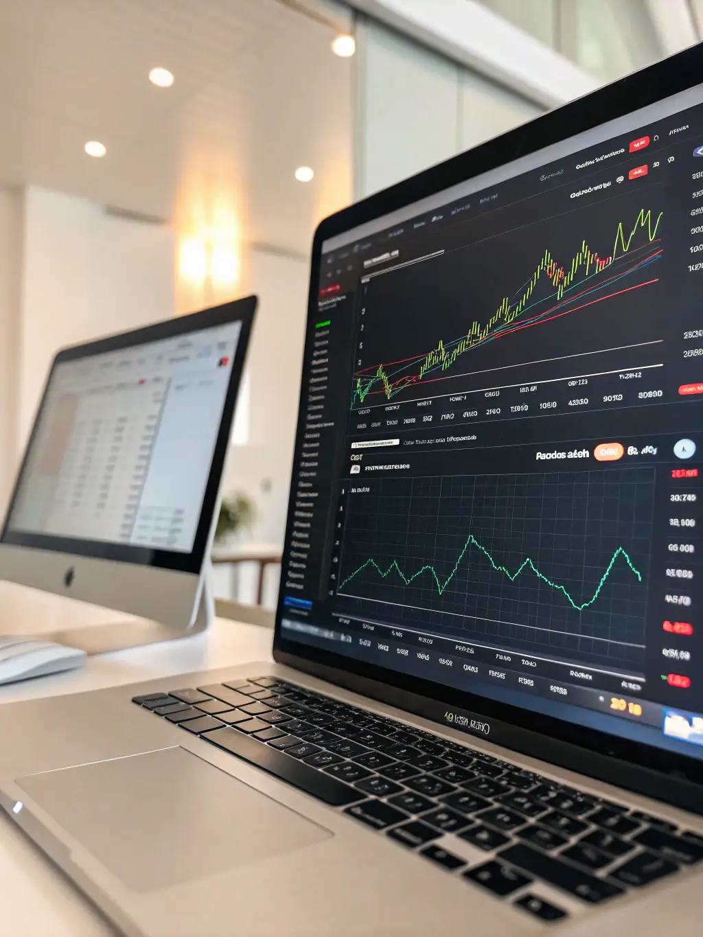 An image showcasing the advanced charting tools available on the Ax Trading platform, with various indicators and drawing tools applied to a price chart.